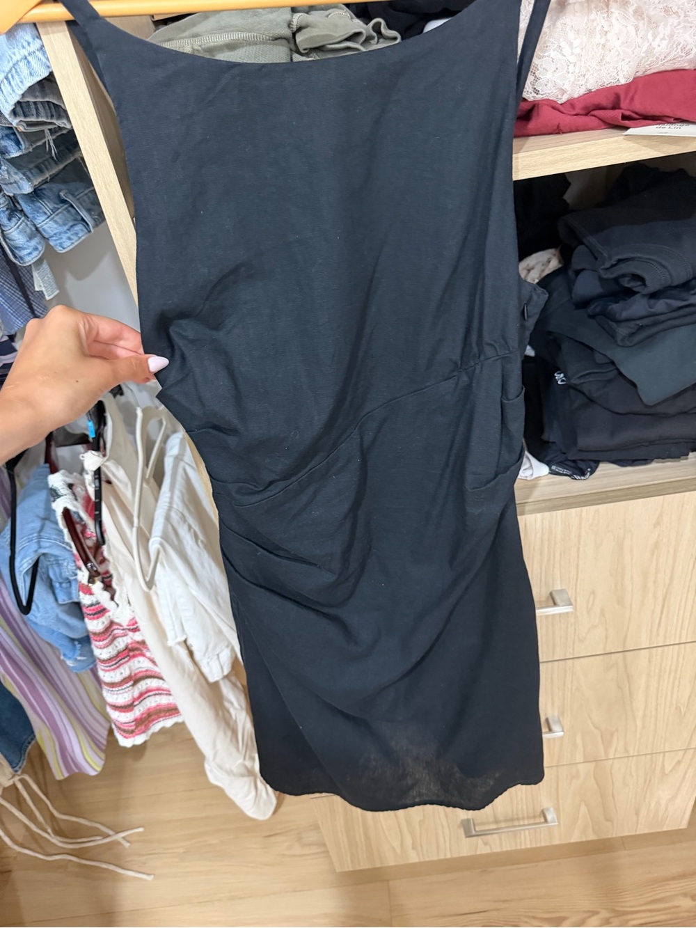 Mango Black Sleeveless Ruched Mini Dress